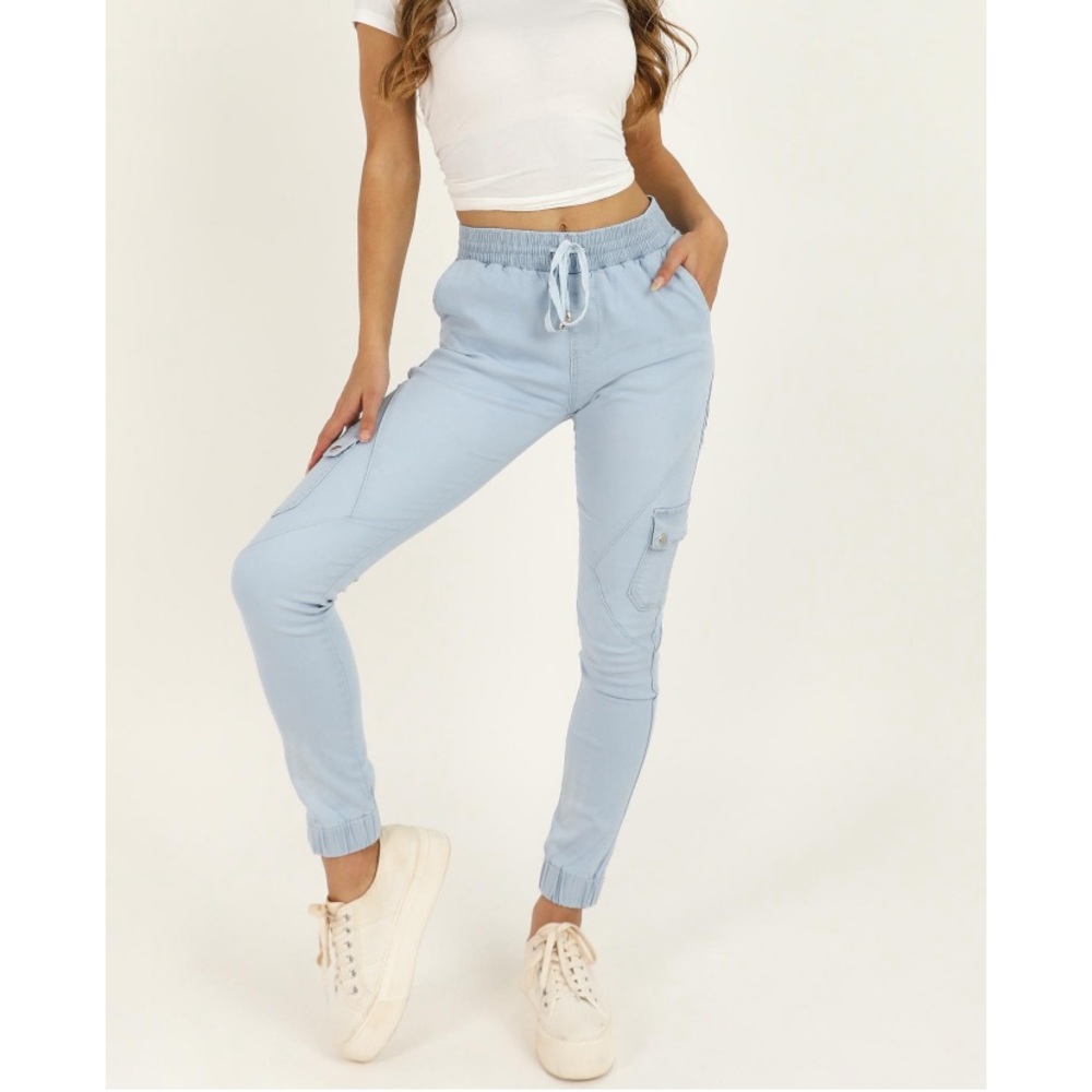 NWT Showpo Light Wash Denim Drawstring Joggers